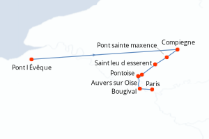 carte itinéraire croisière Seine 6 jours au départ du port de Pont l Évêque