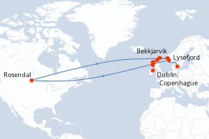 Carte de l'itinéraire de croisière Copenhague-Dublin d'une durée de 9 jours
