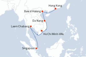 Carte de l'itinéraire de croisière Singapour-Hong Kong d'une durée de 14 jours