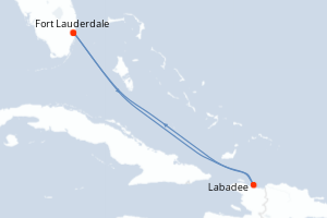 carte itinéraire croisière Caraïbes Bahamas 4 jours au départ du port de Fort Lauderdale
