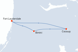 carte itinéraire croisière Caraïbes Bahamas 4 jours au départ du port de Fort Lauderdale