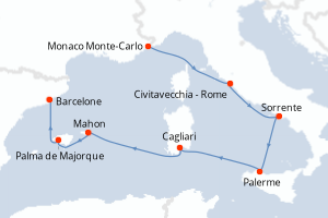 carte itinéraire croisière Sicile 7 jours au départ du port de Monaco Monte-Carlo