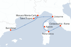 carte itinéraire croisière Méditerranée 7 jours au départ du port de Barcelone
