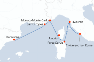 carte itinéraire croisière Méditerranée 7 jours au départ du port de Barcelone
