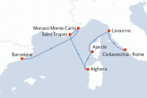 carte itinéraire croisière Sardaigne 7 jours au départ du port de Barcelone