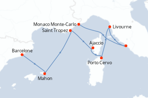 carte itinéraire croisière Méditerranée 8 jours au départ du port de Barcelone