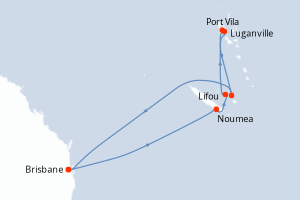 Carte itinéraire croisière Nouvelle-Calédonie, Australie, Nouvelle-Zélande - 11 jours au départ de Brisbane - Australie Nouvelle Zélande