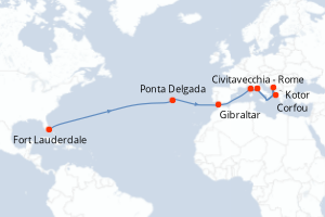 carte itinéraire croisière Transatlantique 19 jours au départ du port de Fort Lauderdale