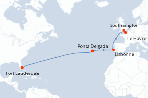 carte itinéraire croisière Transatlantique 14 jours au départ du port de Fort Lauderdale