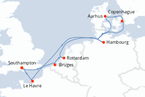 carte itinéraire croisière Europe du Nord 10 jours au départ du port de Southampton