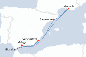 carte itinéraire croisière Méditerranée 7 jours au départ du port de Barcelone