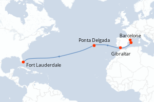carte itinéraire croisière Transatlantique 14 jours au départ du port de Barcelone