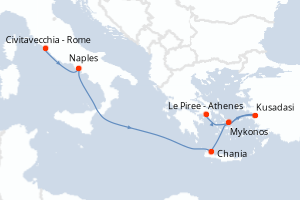 carte itinéraire croisière Méditerranée 7 jours au départ du port de Civitavecchia - Rome