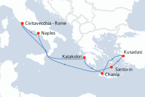 carte itinéraire croisière Méditerranée 8 jours au départ du port de Civitavecchia - Rome
