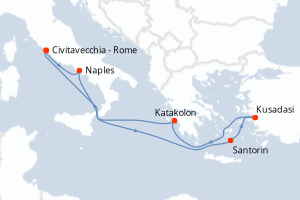 carte itinéraire croisière Méditerranée 7 jours au départ du port de Civitavecchia - Rome