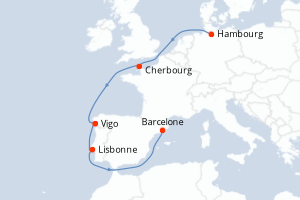carte itinéraire croisière Méditerranée 8 jours au départ du port de Hambourg