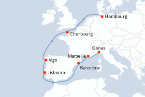 carte itinéraire croisière Europe du Nord 10 jours au départ du port de Hambourg