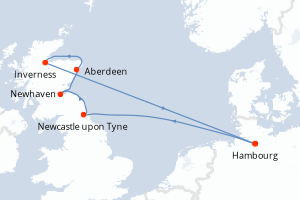 Carte de l'itinéraire de croisière Hambourg-Hambourg d'une durée de 7 jours