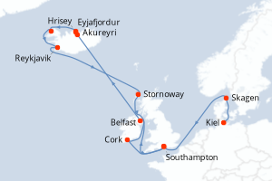 carte itinéraire croisière Europe du Nord 17 jours au départ du port de Kiel
