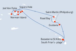 Carte itinéraire croisière Îles au Trésor - 7 jours au départ de Saint-Martin (Philipsburg) - Caraïbes Bahamas