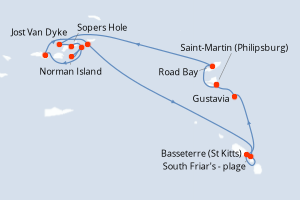 Carte itinéraire croisière Îles au Trésor - 7 jours au départ de Saint-Martin (Philipsburg) - Caraïbes Bahamas