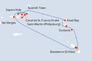 Carte itinéraire croisière Îles au Trésor - 7 jours au départ de Saint-Martin (Philipsburg) - Caraïbes Bahamas