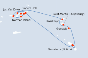 Carte itinéraire croisière Îles au Trésor - 7 jours au départ de Saint-Martin (Philipsburg) - Caraïbes Bahamas