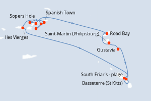 Carte itinéraire croisière Îles au Trésor ? Noël - 7 jours au départ de Saint-Martin (Philipsburg) - Caraïbes Bahamas