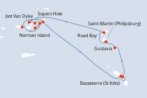 Carte itinéraire croisière Îles au Trésor - 7 jours au départ de Saint-Martin (Philipsburg) - Caraïbes Bahamas