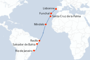 carte itinéraire croisière Caraïbes Bahamas 18 jours au départ du port de Lisbonne
