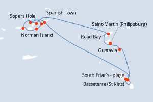 Carte itinéraire croisière Îles au Trésor - 7 jours au départ de Saint-Martin (Philipsburg) - Caraïbes Bahamas
