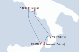 carte itinéraire croisière Sicile 7 jours au départ du port de Naples