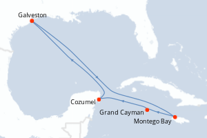 carte itinéraire croisière Caraïbes Mexique 7 jours au départ du port de Galveston
