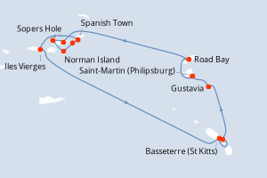 Carte itinéraire croisière Îles au Trésor - 7 jours au départ de Saint-Martin (Philipsburg) - Caraïbes Bahamas