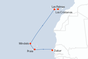 carte itinéraire croisière Ouest Africain 8 jours au départ du port de Las Palmas