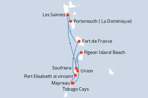 Carte de l'itinéraire de croisière Fort de France-Fort de France d'une durée de 8 jours