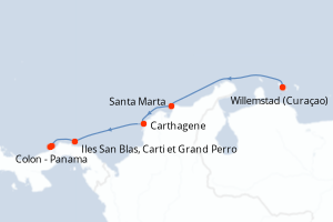 carte itinéraire croisière Riviera Mexicaine 7 jours au départ du port de Willemstad (Curaçao)