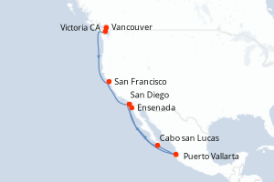 carte itinéraire croisière Riviera Mexicaine 13 jours au départ du port de Vancouver