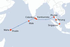carte itinéraire croisière Asie 16 jours au départ du port de Singapour