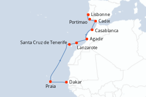 carte itinéraire croisière Caraïbes Bahamas 12 jours au départ du port de Dakar