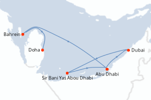 Carte de l'itinéraire de croisière Abu Dhabi-Doha d'une durée de 7 jours