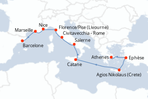carte itinéraire croisière Sicile 12 jours au départ du port de Le Piree - Athenes