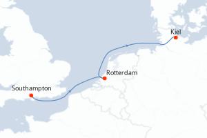 carte itinéraire croisière Europe du Nord 4 jours au départ du port de Southampton