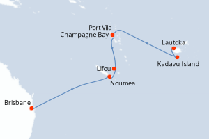 carte itinéraire croisière Australie Nouvelle Zélande 11 jours au départ du port de Lautoka