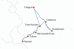 Carte de l'itinéraire de croisière Cologne-Cologne d'une durée de 7 jours