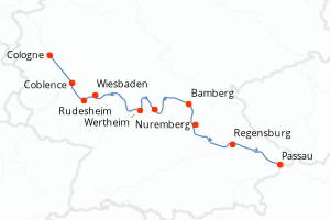 carte itinéraire croisière Danube 9 jours au départ du port de Passau