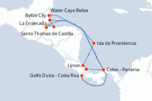 Carte de l'itinéraire de croisière Belize City-Colon - Panama d'une durée de 10 jours