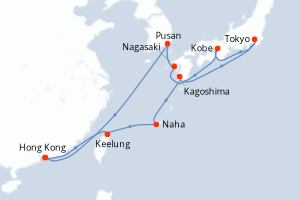 carte itinéraire croisière Asie 14 jours au départ du port de Hong Kong