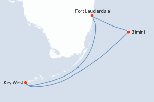carte itinéraire croisière Caraïbes Bahamas 4 jours au départ du port de Fort Lauderdale