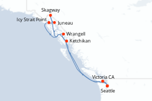carte itinéraire croisière Alaska 10 jours au départ du port de Seattle